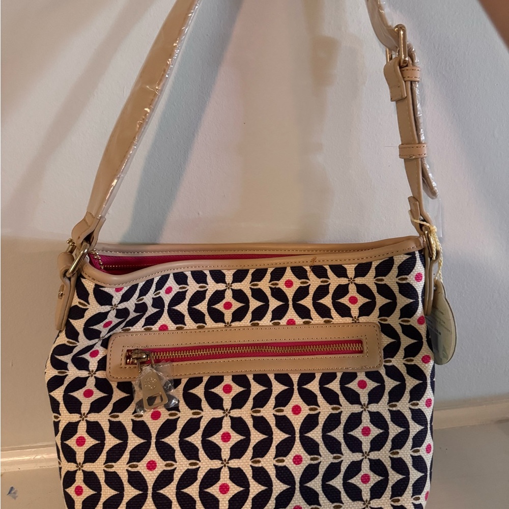 Spartina 449 Blue and Pink Shoulder Bag with Geometric Flair - Picture 2 of 4
